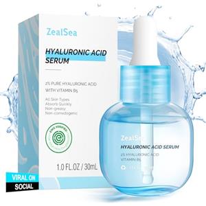ZealSea Acido Ialuronico Viso Siero, con Acido Ialuronico Puro al 2% e Vitamina B5, Siero Viso Idratante Antirughe, Idratare a Lungo, Ridurre le Rughe, Lenitivo e Antinfiammatorio (30ml x 1)