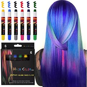 AOOWU Temporanea Gesso, 6 Colori Temporanei Gesso Capelli Temporanea Non Tossici Lavabili, Gesso Pettine Capelli Gessi Capelli Colorati per Trucco di Halloween, Party, Carnevale, Natale e DIY