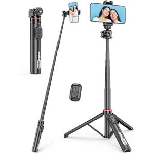 SelfieShow Bastone Selfie Treppiede Alluminio, Cavalletto per Smartphone con Testa a Sfera 360° & Telecomando Selfie Stick Estensibile Portatile con Cold Shoe Treppiede Telefono per iPhone e Android, Vlog, Live
