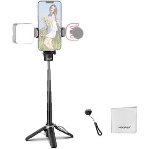 NEEWER Treppiede Selfie Stick per iPhone, Mini Cavalletto da Tavolo da Viaggio 360° Leggero Pieghevole con Portatelefono Cold Shoe per Video Vlog Streaming, Otturatore Remoto e Panno Pulizia, P15 Nero