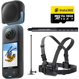 Insta360 X3 Kit Neve - Action Cam 360 impermeabile con sensore da 1/2", foto 360 da 72MP, video 360 5.7K, stabilizzazione, touch screen 2,29", vibrazione, editing IA, live streaming