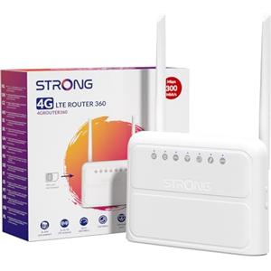 STRONG Router WiFi N300 Mbps con SIM, 4G Cat4 LTE, Antenne Esterne Fisse, Porte WAN/LAN 100 Mbps, Router con SIM, Plug and Play, Supporta fino a 32 Dispositivi, Rete Sicura (4GROUTER360)