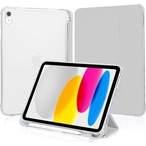 4UBonLife Cover per iPad (A16) 11ª Generazione 11" 2025/iPad 10ª Generazione 10,9 Pollici 2022 con Portapenne, Custodia Protettiva Sottile Leggero, Case Retro Traslucido in Morbido TPU, Grigio Chiaro