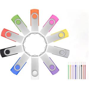 FEBNISCTE Chiavette USB 8GB Pendrive 10 Pezzi Pennette USB 2.0 - Portatile Pen Drive 8 GB Chiavetta USB Metallo Colarate Memoria USB - FEBNISCTE Penna USB 8 Giga Pennina Girevole Regalo con Cordini