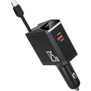 AONOKA 125W Caricabatterie Auto USB C,Caricatore Auto Retrattile Cavo Tipo-C,Adattatore Caricabatterie da Auto Ricarica Rapida,12V 24V Accendisigari Auto Caricatore Compatibile iPhone,Galaxy,Tablet