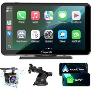 CARPURIDE Senza Fili Autoradio, Portatile Lettore Video per Auto con Cruscotto Wireless Carplay & Android [7 pollici] con FM/GPS Navigazione/Vivavoce Bluetooth 5.0/ Mirrorlink/Siri, con Fotocamera