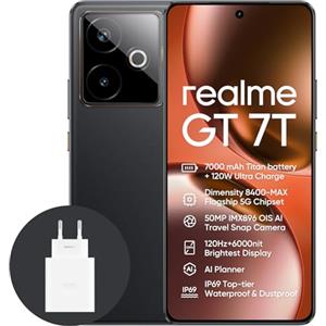realme GT 7T 5G Smartphone,12+256GB,Batteria 7000mAh,120W charge,Processore Dimensity 8400-MAX, Fotocamera IMX896 50MP, AI Planner, Display Pro-Esports da 6000 nit 120Hz,IP69,nero, esclusiva Amazon