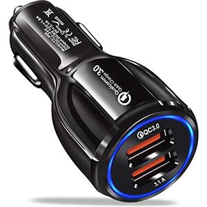 HORJOR Caricabatteria da Auto, Caricatore Accendisigari 2 Porte USB 3.0 Ricarica Veloce Compatibile con iPhone, Samsung Galaxy, Huawei, Xiaomi, Tablet