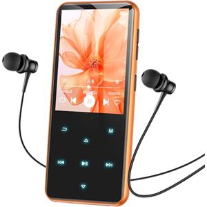 AGPTEK Lettore MP3 Bluetooth 5.3, Lettore Musicale da 64 GB in Metallo, Schermo da 2,4", Qualità Sonora HiFi, MP4 con Pulsanti Touch, Altoparlante, Radio FM, Registratore, 60 Ore di Musica, Arancione