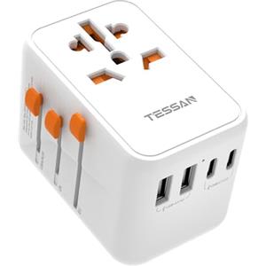 TESSAN Adattatore Universale da Viaggio, GaN Ricarica Rapida da 100W, Adattatore Presa con 2 USB C e 2 USB A, Presa Universale da Viaggio per USA UK Tailandia Giappone Australia