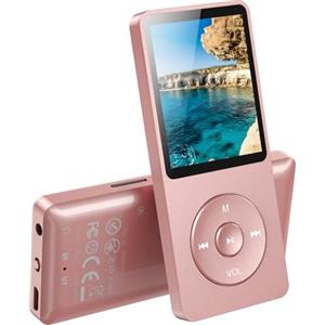 AGPTEK Lettore MP3 Bluetooth 5.3, 32 GB MP3 con Altoparlanti, Player Musicale HiFi Lossless Portatile, Radio FM/Registrazione, Lettore Sportivo, (Cuffie non Incluse), Rosa