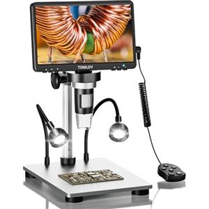 TOMLOV DM9 7" LCD Microscopio Digitale 1200X, Fotocamera 1080P da 12MP per Monete e Saldatura, Regalo per Adulti, con Supporto Metallo, Luce Regolabile, Compatibile PC/Windows/Mac OS, 32GB