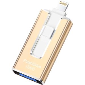 SUDEHO Chiavetta USB 256GB per iPhone, certificata MFi, con Lightning, Type A, Type-C e micro USB, compatibile con iPhone, iPad, Android e PC, USB 3.0 veloce, espansione di foto, documenti e video,Oro