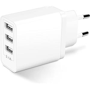 ARCCRA Caricatore USB Multiplo, Presa USB-A Mnmultipresa 3-Porte 15.5W (5V 3.1A/2A/1A) Alimentatore Caricabatterie Compatibile con iPhone 14 13 12 11 Pro Max XS XR X 8 7 6, Samsung Xiaomi Huawei Tablet