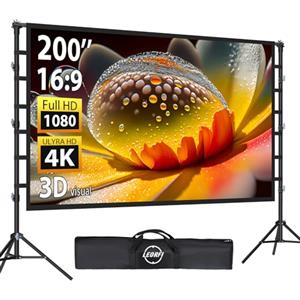 LEORFI Schermo di Proiezione 200 Pollici con Supporto: Schermo Proiettore Portatile Grande per Esterno, Telo Proiezione Frontale/Retroproiezione Interno, Anti-Grinze & Borsa da Trasporto per Cinema