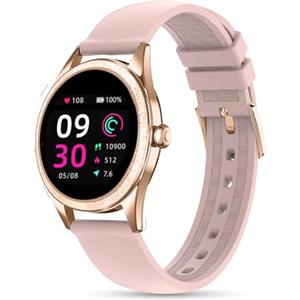 LUNIQUESHOP Smart Watch Donna Intelligente Brillante LSLUXE Rotondo | Orologio Fitness Tracker con GPS | Contapassi | Cardiofrequenzimetro | Saturimetro (SpO2) | Sonno Smart Band per Android iOS (Oro)
