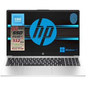 HP 250 G10 Notebook portatile Silver, RAM 16GB, SSD 512GB, Display FullHD 15.6", nuovo processore Intel N200 4 Core da 3,7 GHz, tastiera retroilluminata, fingerprint, Win 11 Pro, pronto All'uso, Ita