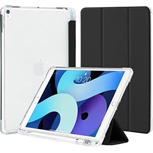 4UBonLife Custodia per iPad Air 3 10,5 Pollici 2019 e iPad Pro 10,5 2017 con Portapenne, Sottile Leggero Cover Case Retro Traslucido in Morbido TPU Auto Svegliati/Sonno, Nero