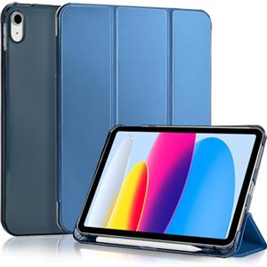 4UBonLife Cover Per iPad (A16) 11a Generazione 11 Pollici 2025, iPad 10a Generazione10,9" 2022 con Portapenna, Custodia Protettiva Sottile con Retro Rigido Traslucido Guscio Case, Blu Scuro