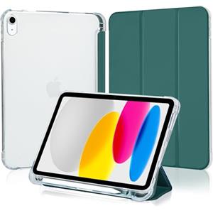 4UBonLife Cover per iPad (A16) 11ª Generazione 11" 2025/iPad 10ª Generazione 10,9 Pollici 2022 con Portapenne, Custodia Protettiva Sottile Leggero, Case Retro Traslucido in Morbido TPU, Verde Notte