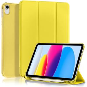 4UBonLife Cover Per iPad (A16) 11a Generazione 11 Pollici 2025, iPad 10a Generazione10,9" 2022 con Portapenna, Custodia Protettiva Sottile con Retro Rigido Traslucido Guscio Case, Giallo