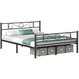 VASAGLE Struttura Letto Matrimoniale, Letto a Doghe in Metallo per Materassi di 160 x 190 cm, per Stanza di Ospiti, Montaggio Facile, per Spazi Piccoli, Nero Inchiostro RMB069B01