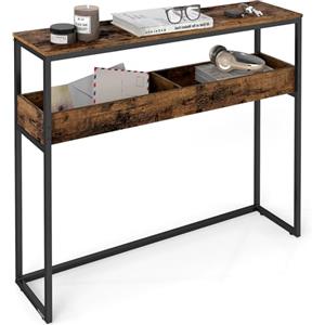 VASAGLE Tavolo da Console a 2 Livelli, Tavolo da Ingresso Stretto, con Scomparti Semi-Aperti, 24 x 100 x 80 cm, per Ingresso, Soggiorno, Marrone Vintage e Nero Inchiostro LNT091K01