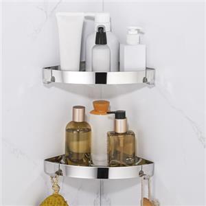 DUFU Mensola Doccia Senza Foratura, Mensole Bagno ad Angolo con 4 Ganci, Mensola Doccia Angolare in Acciaio Inox Porta Shampoo Doccia, Portasapone Doccia Angolare 2 pezzi, Nero (Argento Specchio)