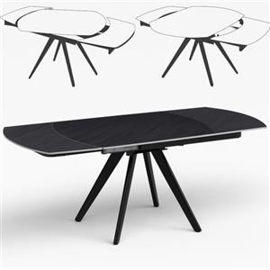 Shally Dogan Tavolo Girevole Allungabile con Piano in Ceramica Effetto Marmo, Gambe in Metallo, Tavolo da Pranzo Salotto Resistente con Apertura Rotante da 6 a 8 Persone, 140/180 cm (Nero)