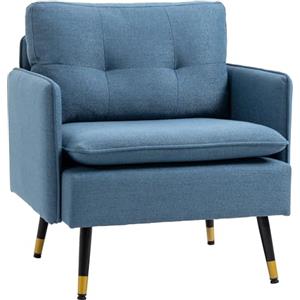 HOMCOM Divano 1 Posto in Tessuto Effetto Lino con Braccioli e Cuscini Imbottiti, Divanetto 1 Posto Moderno con Gambe in Acciaio, per Ufficio, Soggiorno, Salotto e Camera da Letto, 76x68x80cm, Blu
