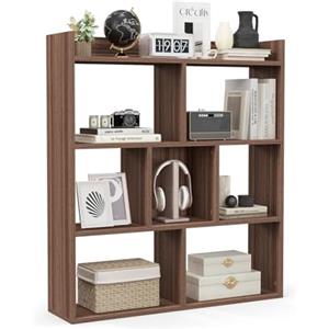 GIANTEX Libreria, scaffale con 7 cubi, divisorio con protezioni antiribaltamento, mensola cubo per camera da letto, ufficio, soggiorno, 80 x 20 x 90 cm (noce)