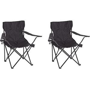 Baroni Home Sedia Campeggio Pieghevole da Esterno Giardino, Poltrona Campeggio Impermeabile, Sedia Camping Portatile, Seduta da Spiaggia e Pesca con Porta bibite 50x50x80 cm, Set 2 Nero