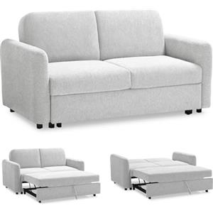 EVERGREENWEB MATERASSI & BEDS EVERGREENWEB Divano Letto 2 Posti Matrimoniale L165xP90xA80 cm, Morbido Tessuto Bianco, Schienale Reclinabile a Doppio Cuscino, Sofà con Chaise Longue Estraibile, Struttura Rinforzata Pieghevole NELLY