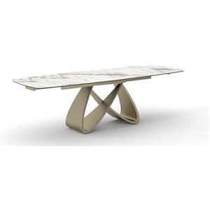 PAZZO DESIGN Tavolo Allungabile Zeno, Piano In Vetro Ceramica Calacatta Marble, Gambe Oro, Cucina, Soggiorno, Ceramica, 180 x 90 x h76 cm - id_2300