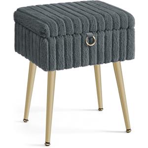 SONGMICS Sgabello da Trucco, Pouf Contenitore, Poggiapiedi, Gambe in Metallo, Imbottito, Piedini Regolabili, Soggiorno Camera da letto Cabina Armadio, Grigio Ardesia LOM505GZ02