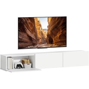 HOMCOM Mobile TV Sospeso, Mobile Porta TV Fino a 82" con Armadietti 3 Ante a Ribalta Soft Close, Mobiletto per Televisore per Soggiorno, Camera da Letto e Salotto, 180x31.5x29.8 cm, Bianco