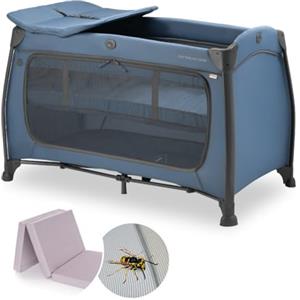hauck Lettino Da Viaggio Play N Relax Center Set con Materasso Comfort e Zanzariera - Culla Neonato 120x60cm con 2 Livello, Fasciatoio, Borsa e Apertura - (Apertura frontale, Blu scuro)