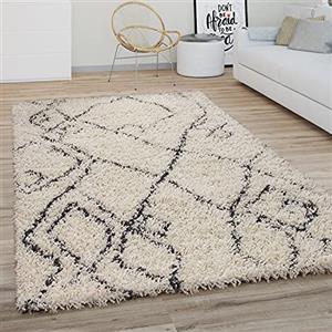 Paco Home Tappeto Salotto Pelo Lungo Shaggy Moderno Boho Scandinavo Motivo Diamante, Dimensione:100x200 cm, Colore:Crema Antracite