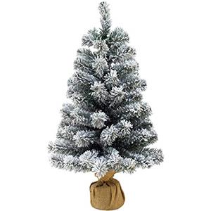 Aurora Store Alberello di Natale Pinetto Innevato 65 cm - Albero di Natale Piccolo 60 Rami con Sacco in Juta Base Solida da Tavolo, scrivania, davanzale