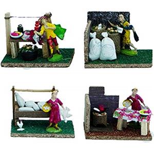 Aurora Store Set 4 pz Ambientazione Casolare con Statue Presepe Mestieri banco del Mercato Bancarella di Natale Napoletano Statuine Pastori in Resina Personaggi 14 x 8 x h. 10cm