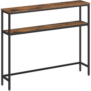 VASAGLE Tavolo Consolle, Tavolo Stretto a 2 Ripiani Portaoggetti, 20 x 100 x 80 cm, per Soggiorno, Corridoio, Ingresso, Marrone Vintage e Nero Inchiostro LNT131K01