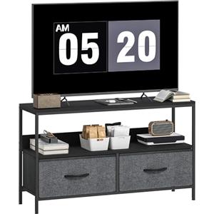 HOMCOM Mobile TV, Mobile Porta TV Fino a 47" con 2 Cassetti Pieghevoli in Tessuto e Mensola, Mobiletto per Televisore per Soggiorno, Camera da Letto e Salotto, 98x29x56 cm, Nero