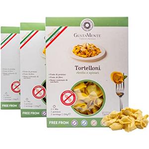 GustaMente Tradizione e Benessere Gustamente ® Pasta Senza Glutine all'Uovo - Tortelloni Ripieni con Ricotta e Spinaci - Fonte di Proteine e Fibre Senza Conservanti Made in Italy - 3 x 250g