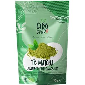 CIBO CRUDO crudo biologico vegan The Matcha in Polvere Biologico - Grado Culinario - 75g. Te Verde Matcha Giapponese per Dolci Frullati Tè Freddo e Ricette in Cucina. Organic Matcha Green Tea Powder.