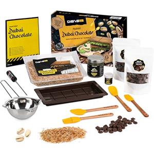 DIBYS Set Cioccolato di Dubai DiBYS - Stampo in Silicone e Ingredienti - 200g Crema di Pistacchio, 300g Cioccolato al Latte, 200g Pasta Filo Kadayif - Stampo per Cioccolato di Dubai con Glitter Dorato Comme