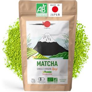 ORIGEENS Tè Matcha Bio giapponese - Single Origin Shizuoka - Polvere di Tè Verde Matcha Bio - Sacchetto da 80g - Tè Matcha