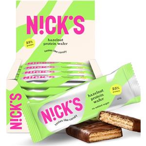 N!CK'S NICKS Barrette di wafer proteico Nocciola | 25% di proteine | 203 calorie | Barretta proteica al cioccolato low carb, senza zuccheri aggiunti e glutine (24 barrette proteiche x 40g)