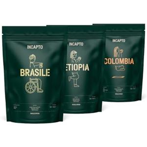 Incapto Pack Best Sellers di Caffè in Grani Naturale di Specialità | Origini - Colombia, Brasile ed Etiopia | Specialty Coffee +80 punti SCA | 3 pacchetti da 500g