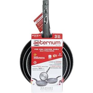 Aeternum, Madame Petravera 3.0, Tris Padelle Antiaderente, Ideale per Induzione, Diametro 20-24-28 cm, Full Induction, Grigio