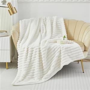 GKXLH Coperta lussuosa in pile - Coperta morbida e soffice, accogliente, in pile per divani, coperta in pelliccia sintetica, coperta leggera e calda, morbida coperta per divani, divano, letto (Beige Bianco)